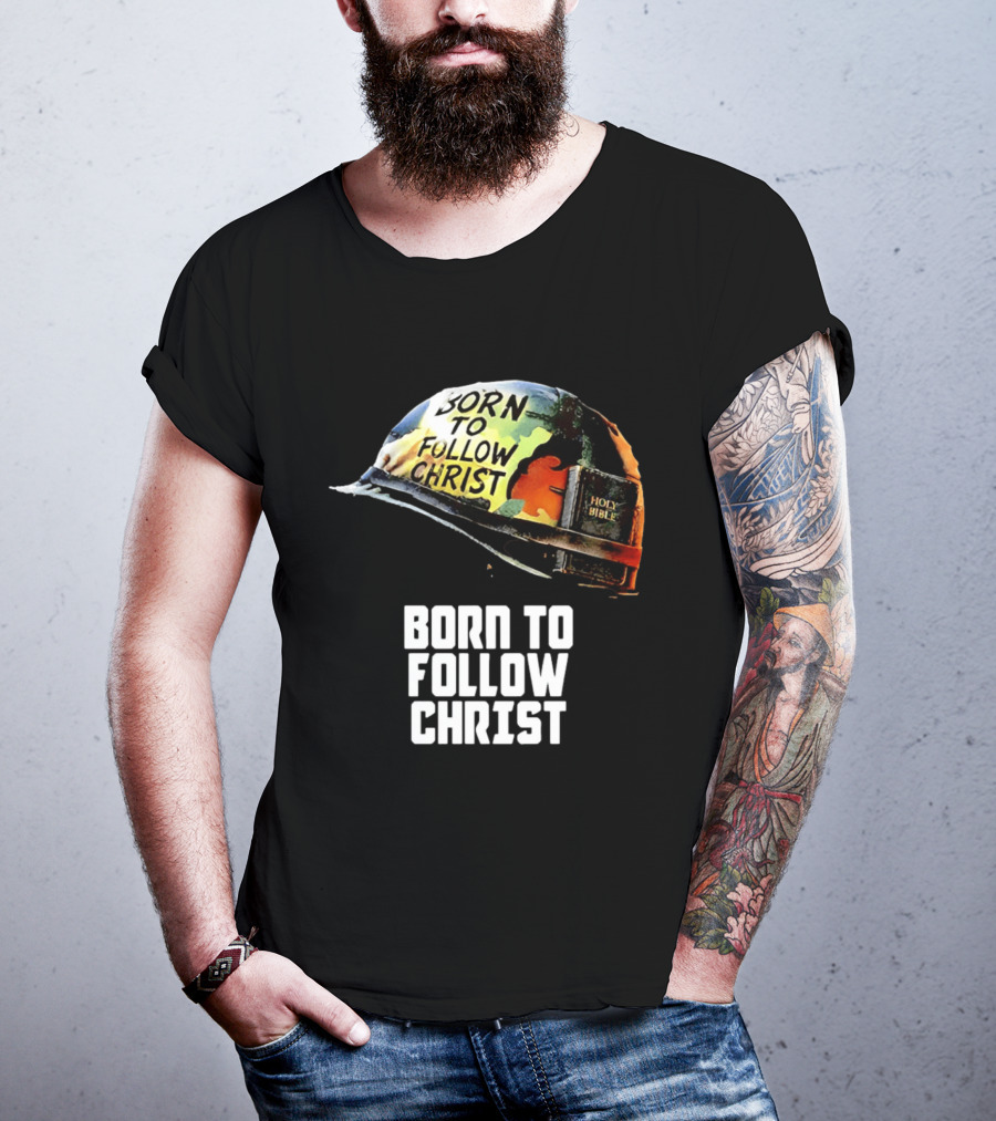 Born To Follow Christ Helmet With Holy Bible Military T-Shirt
