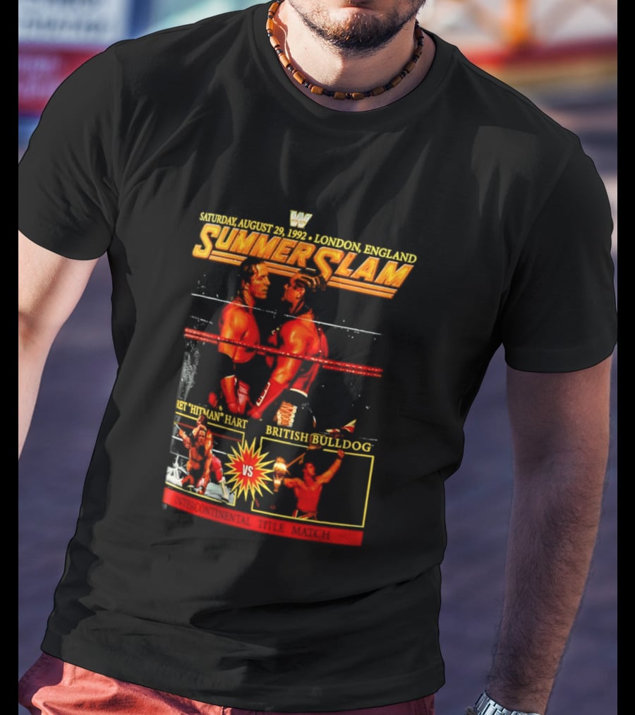 WWF SummerSlam 1992 Bret Hart Vs British Bulldog London England T-Shirt