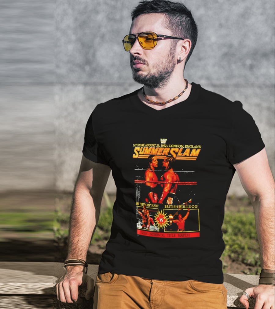 WWF SummerSlam 1992 Bret Hart Vs British Bulldog London England T-Shirt