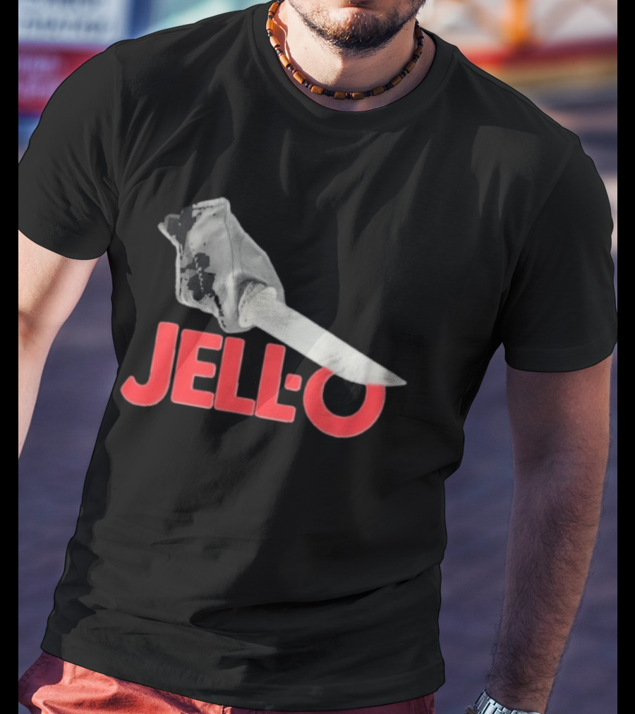 Jello Knife Red Oozing Text And Gloved Dagger T-Shirt