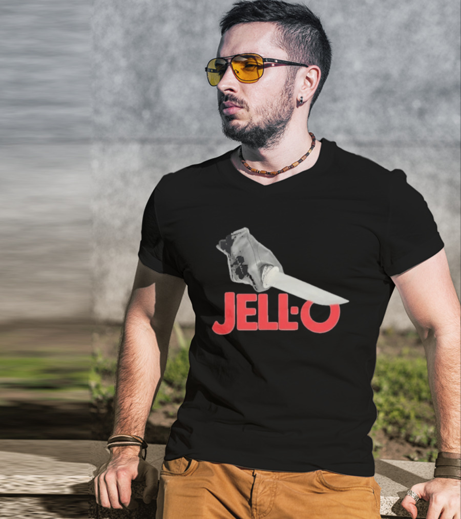 Jello Knife Red Oozing Text And Gloved Dagger T-Shirt