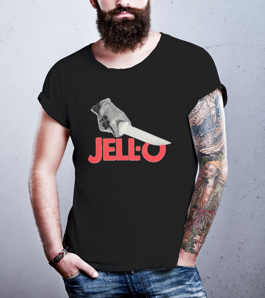 Jello Knife Red Oozing Text And Gloved Dagger T-Shirt