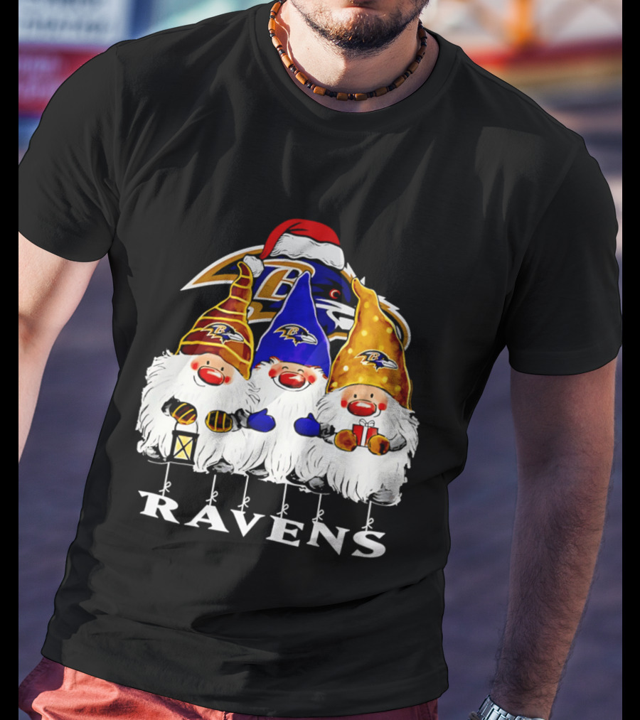 Gnomes Baltimore Ravens Christmas T-Shirt