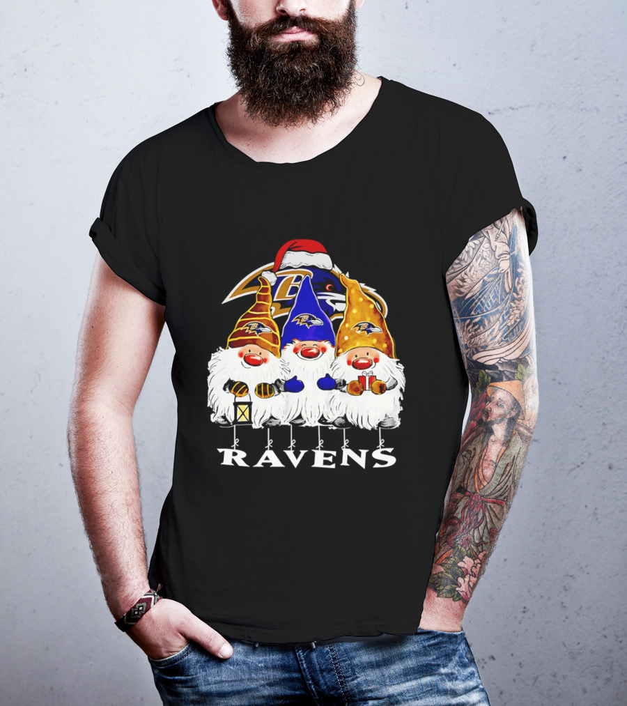 Gnomes Baltimore Ravens Christmas T-Shirt