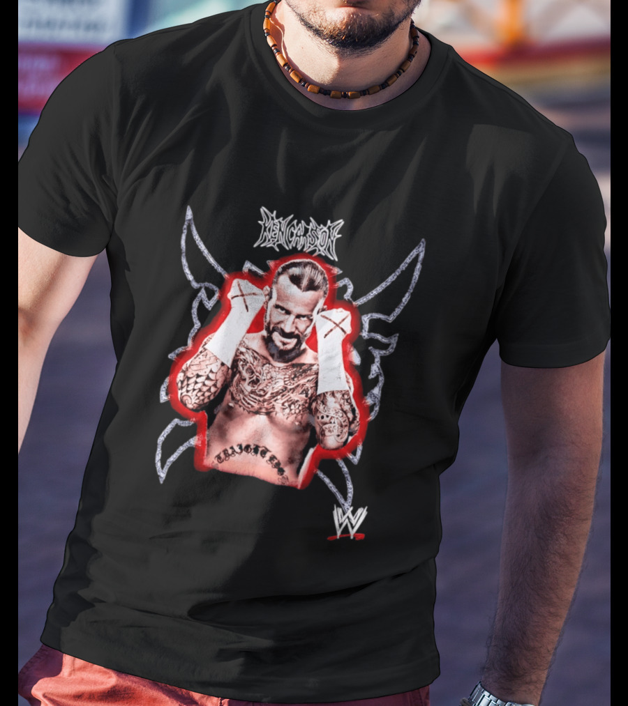 Ken Carson CM Punk WWE Logo Tattooed MMA Fighter T-Shirt