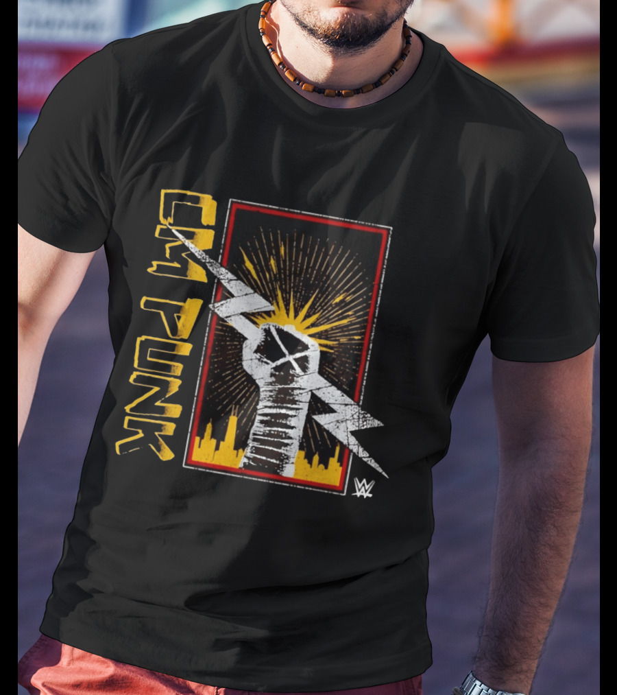 CM Punk WWE Best In The World Lightning Bolt Chicago Skyline Fist T-Shirt