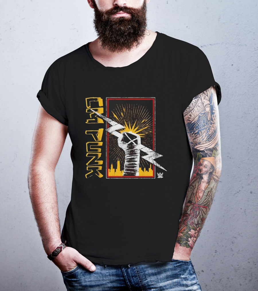 CM Punk WWE Best In The World Lightning Bolt Chicago Skyline Fist T-Shirt