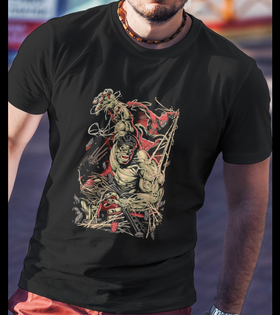 Marvel Hulk Spider Man Dynamic Action Scene T-Shirt
