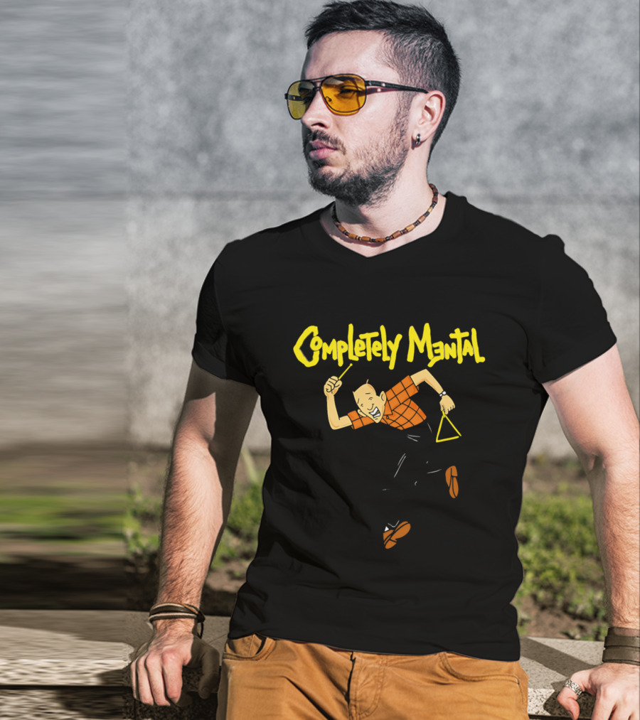 Completely Mental Man With Triangle Instrument Enthusiastic Percussionist T-Shirt