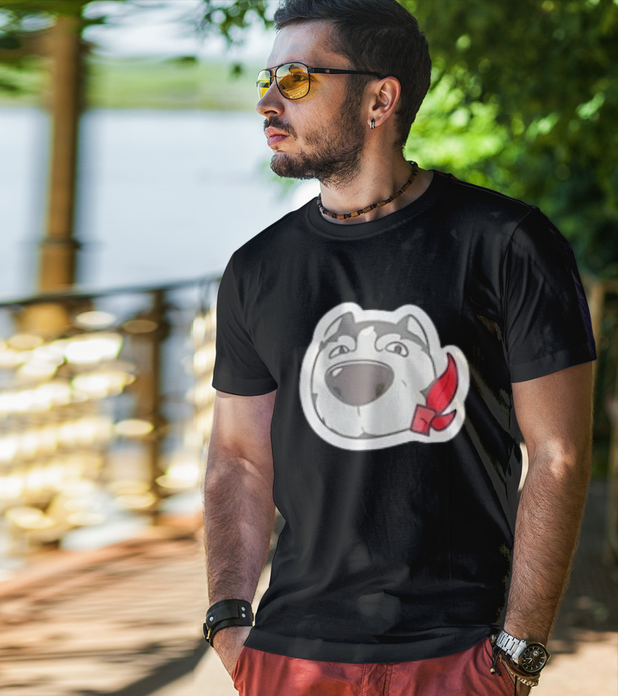 Husky Dog With Red Bandana Puppy Cute Cartoon Face T-Shirt