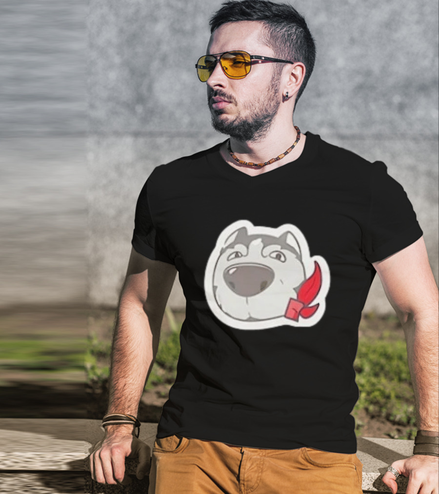 Husky Dog With Red Bandana Puppy Cute Cartoon Face T-Shirt