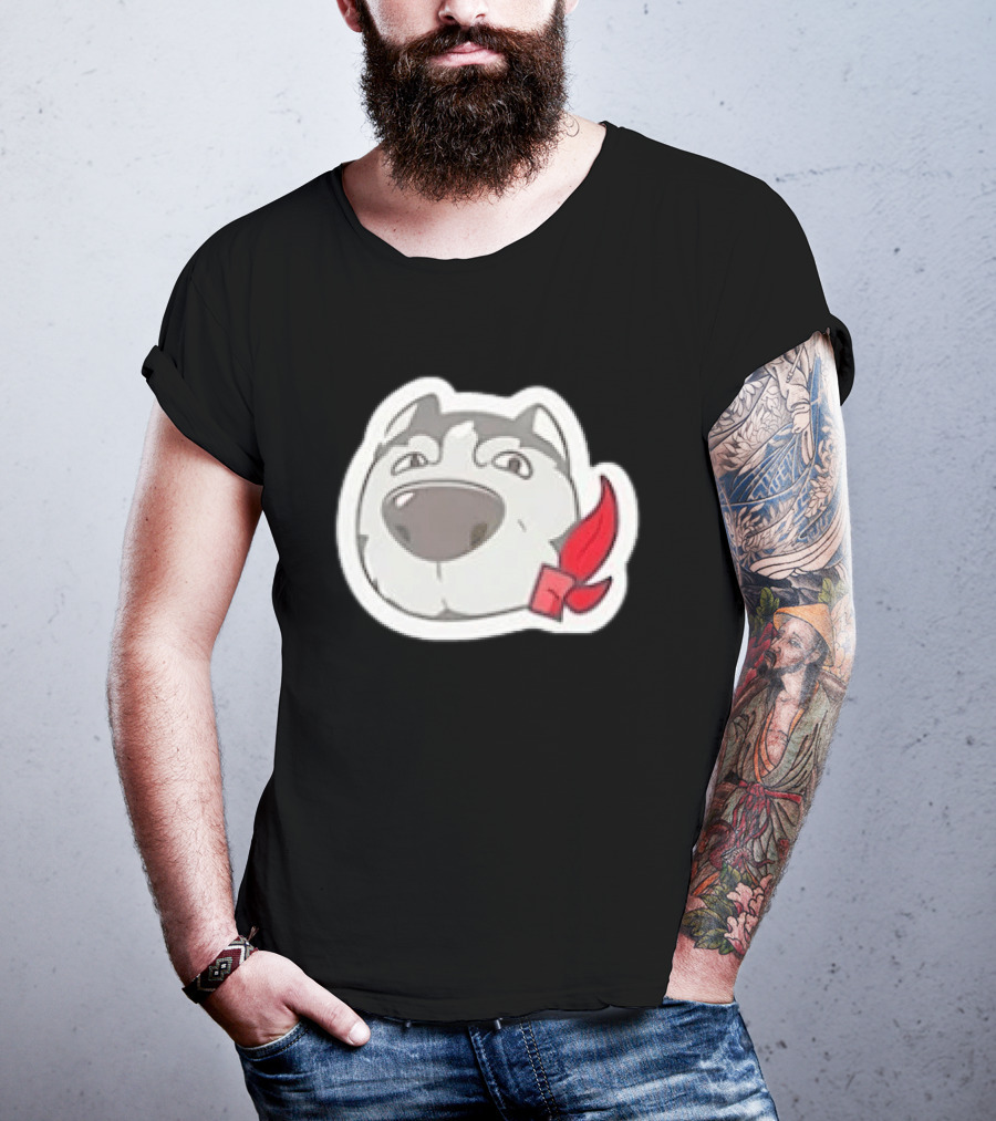 Husky Dog With Red Bandana Puppy Cute Cartoon Face T-Shirt