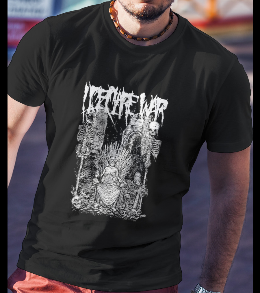 I Declare War Throne Skeleton Warriors Medieval Battle Scene T-Shirt