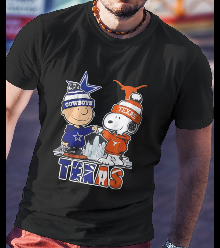 Dallas Cowboys Texas Longhorns Peanuts Characters Stadium Scene T-Shirt