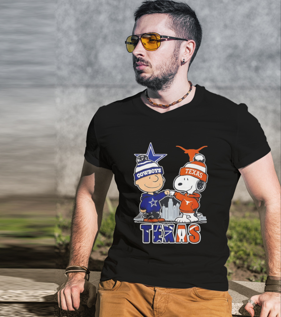 Dallas Cowboys Texas Longhorns Peanuts Characters Stadium Scene T-Shirt