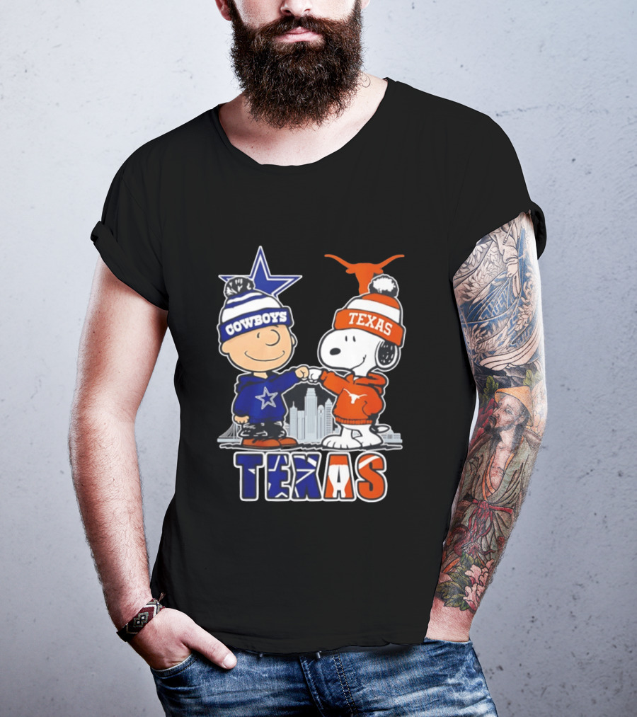 Dallas Cowboys Texas Longhorns Peanuts Characters Stadium Scene T-Shirt