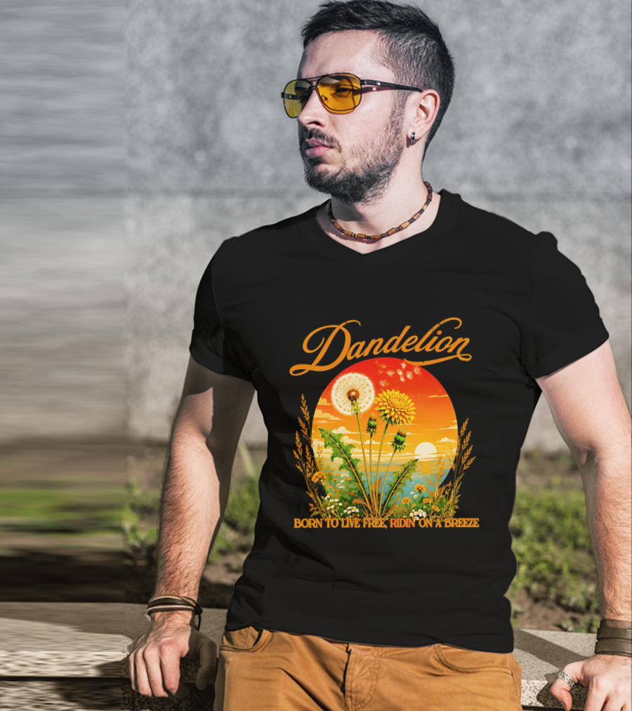Dandelion Born To Live Free Ridin On A Breeze Sunset Nature Scene T-Shirt