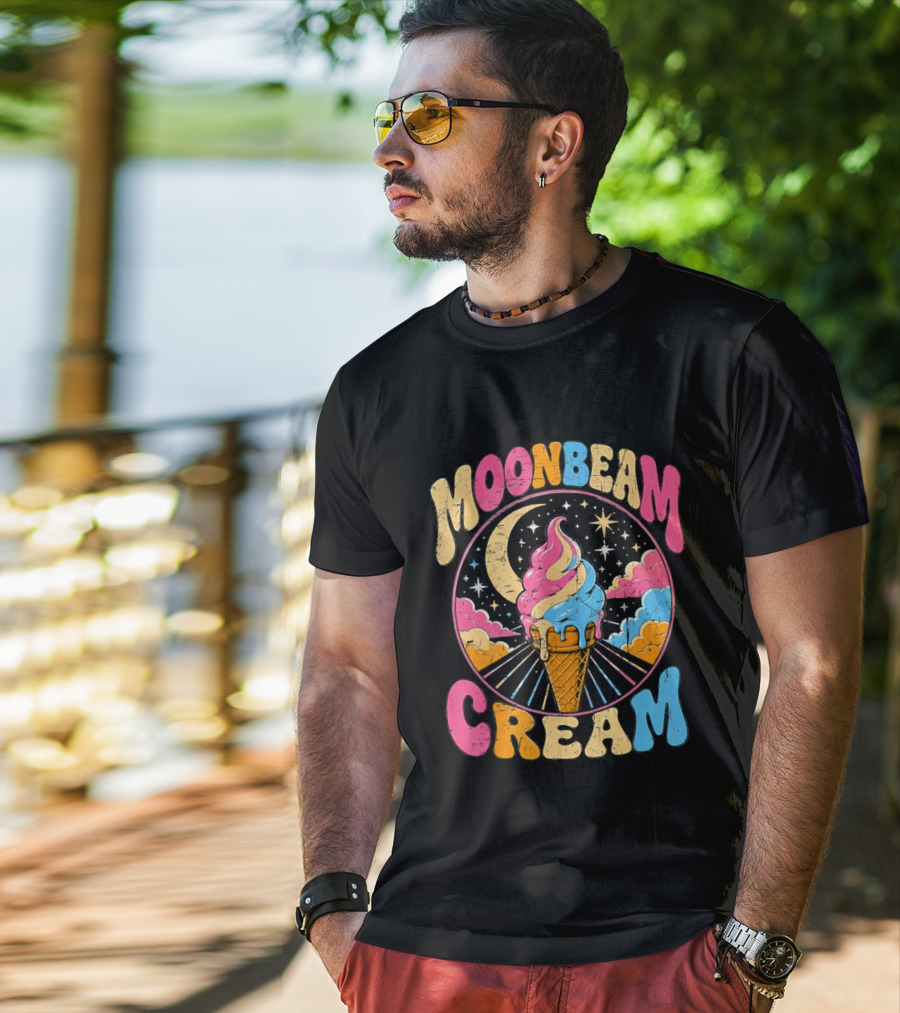 Moonbeam Cream Ice Cream Cone Crescent Moon And Stars T-Shirt