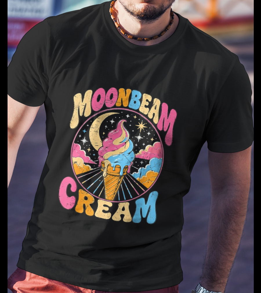 Moonbeam Cream Ice Cream Cone Crescent Moon And Stars T-Shirt