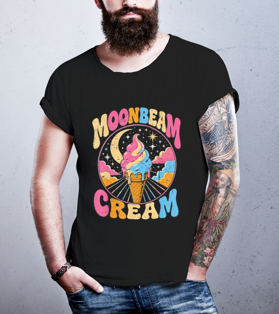 Moonbeam Cream Ice Cream Cone Crescent Moon And Stars T-Shirt