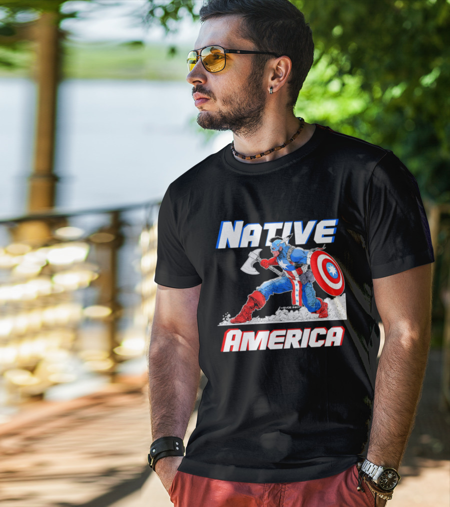 Native America Captain America Axe And Shield Hero T-Shirt