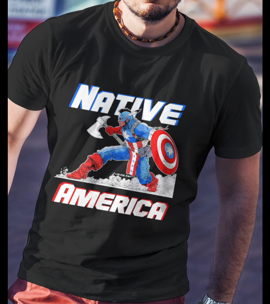 Native America Captain America Axe And Shield Hero T-Shirt