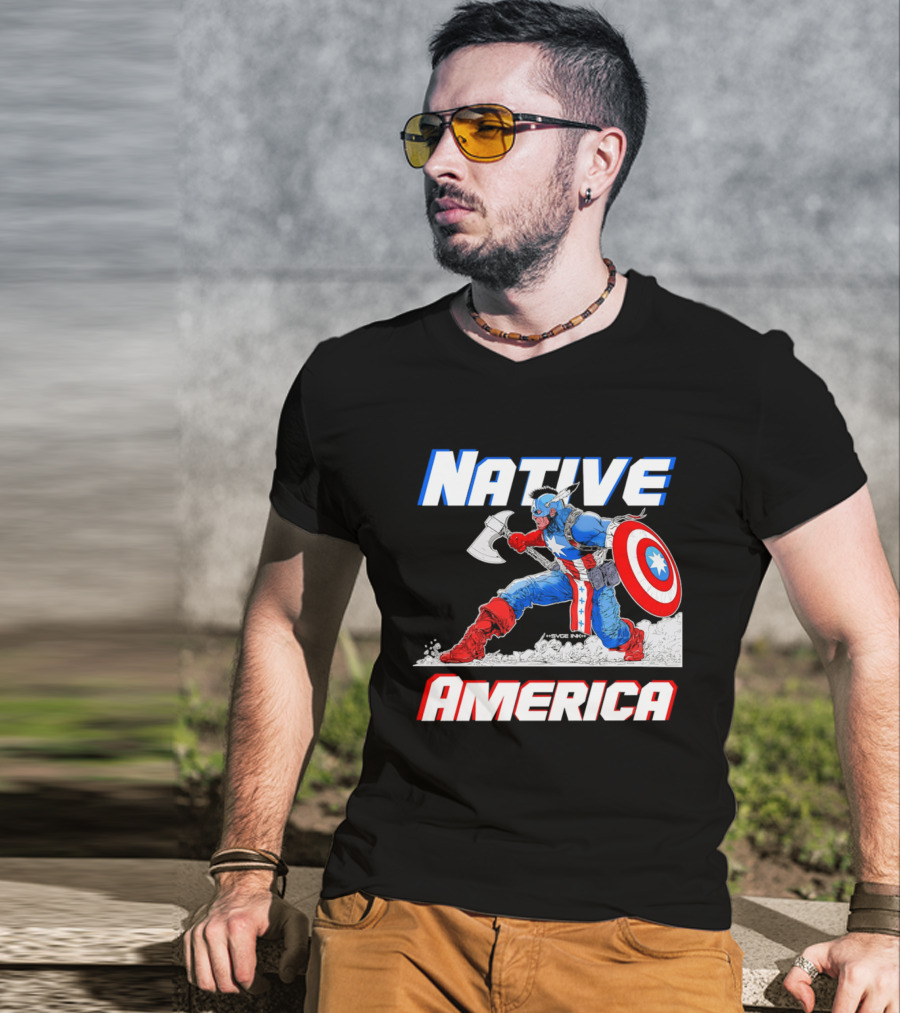 Native America Captain America Axe And Shield Hero T-Shirt