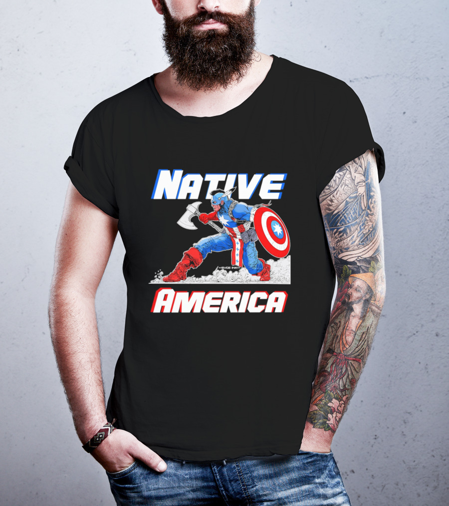 Native America Captain America Axe And Shield Hero T-Shirt