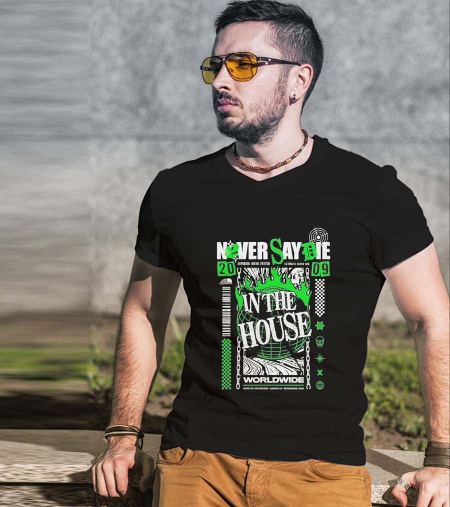 Never Say Die In The House 2009 Worldwide Green Flame Graffiti T-Shirt