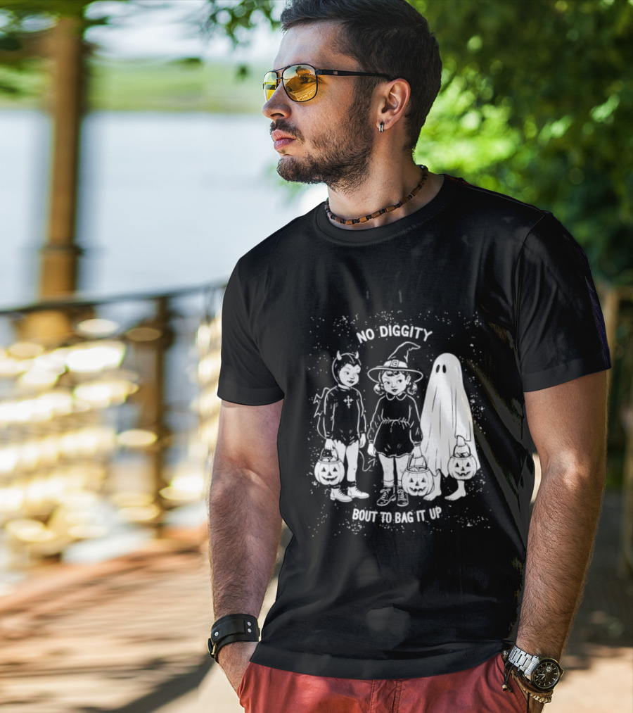 No Diggity Bout To Bag It Up Halloween Ghost Witch Devil Kids Spooky Season T-Shirt