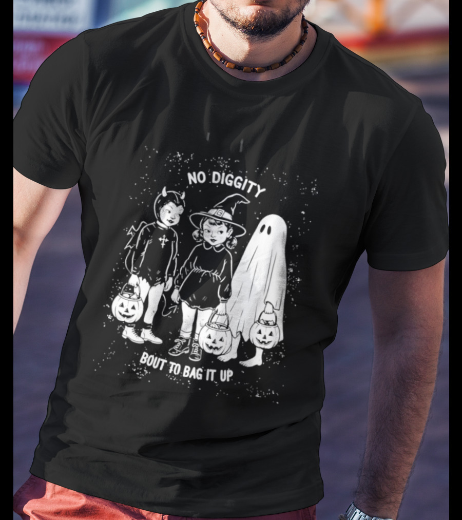No Diggity Bout To Bag It Up Halloween Ghost Witch Devil Kids Spooky Season T-Shirt