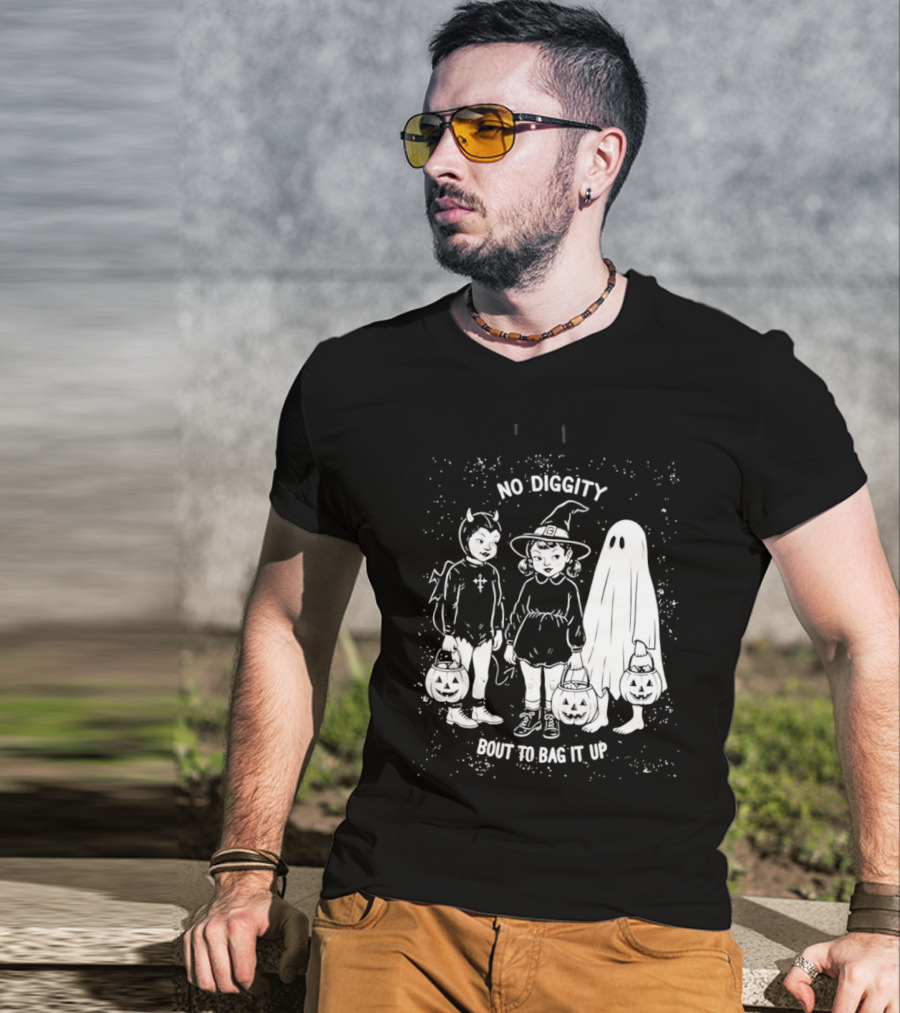 No Diggity Bout To Bag It Up Halloween Ghost Witch Devil Kids Spooky Season T-Shirt