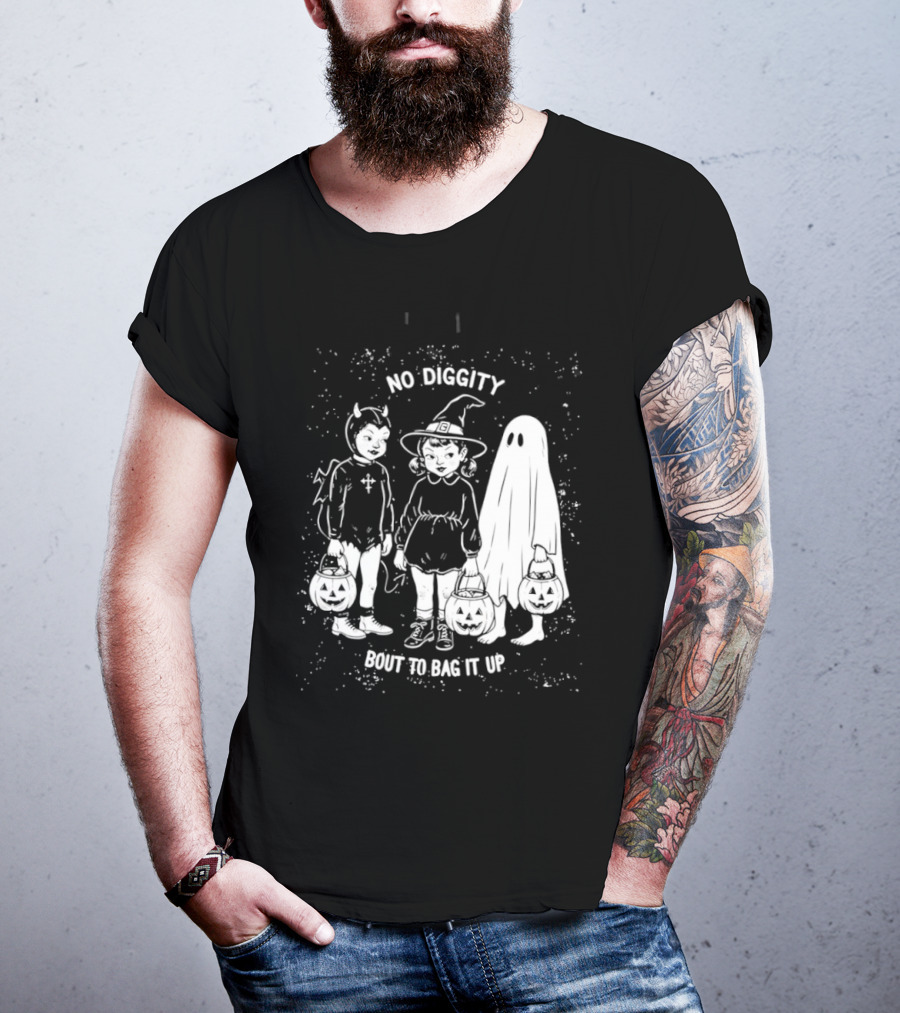 No Diggity Bout To Bag It Up Halloween Ghost Witch Devil Kids Spooky Season T-Shirt
