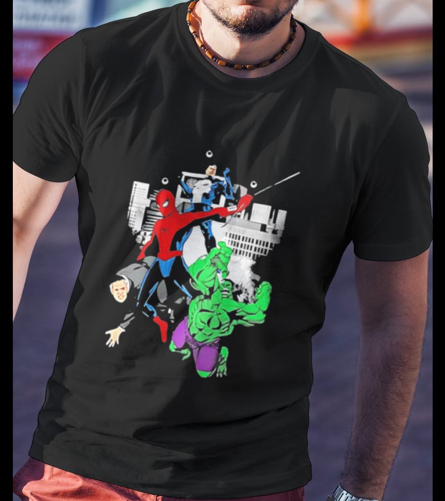 Spider Man The Punisher And The Hulk Marvel Comic Heroes Collage T-Shirt