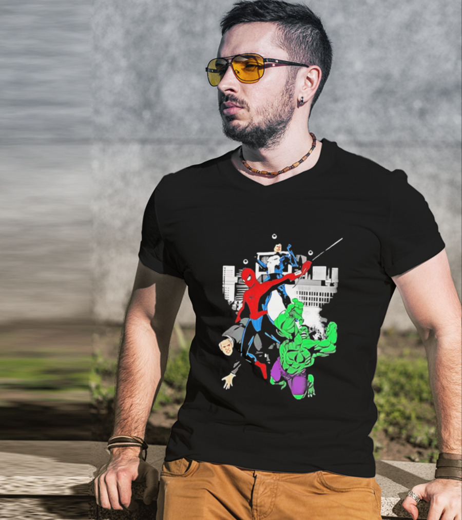 Spider Man The Punisher And The Hulk Marvel Comic Heroes Collage T-Shirt