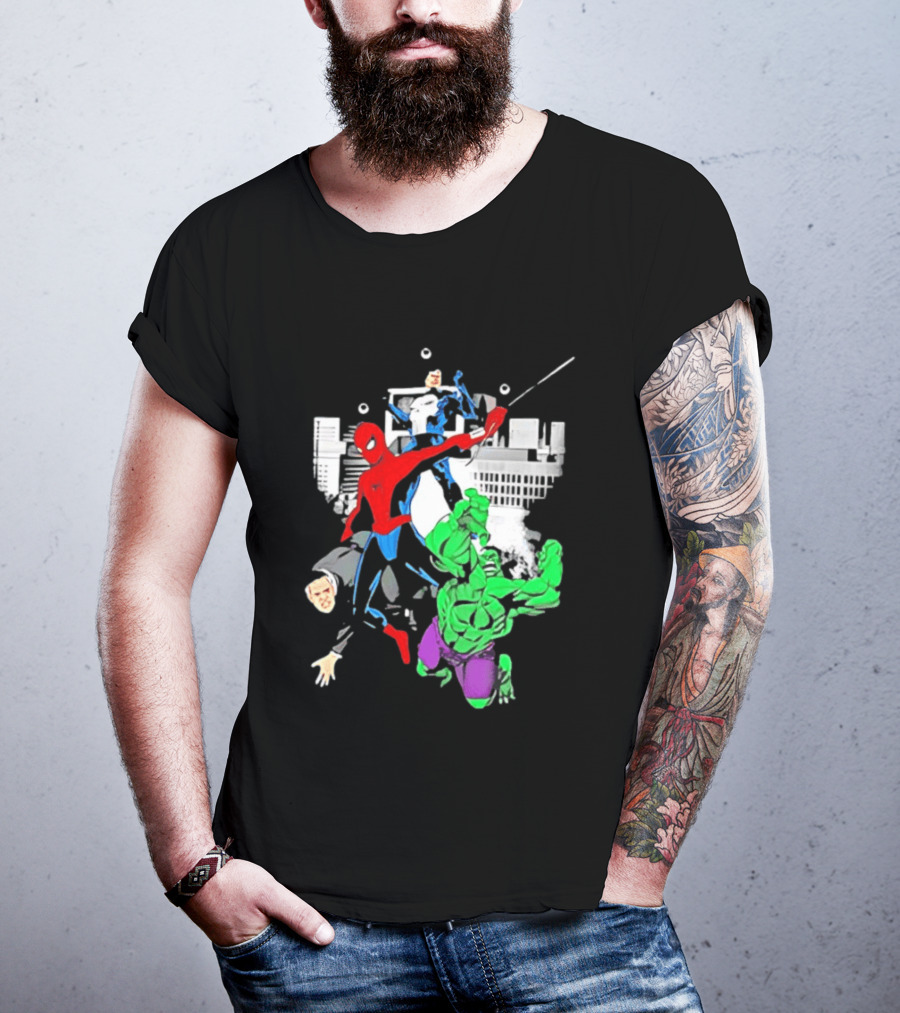 Spider Man The Punisher And The Hulk Marvel Comic Heroes Collage T-Shirt