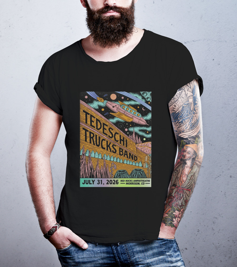 Tedeschi Trucks Band Red Rocks Concert July 31 2026 Morrison CO Spaceship T-Shirt
