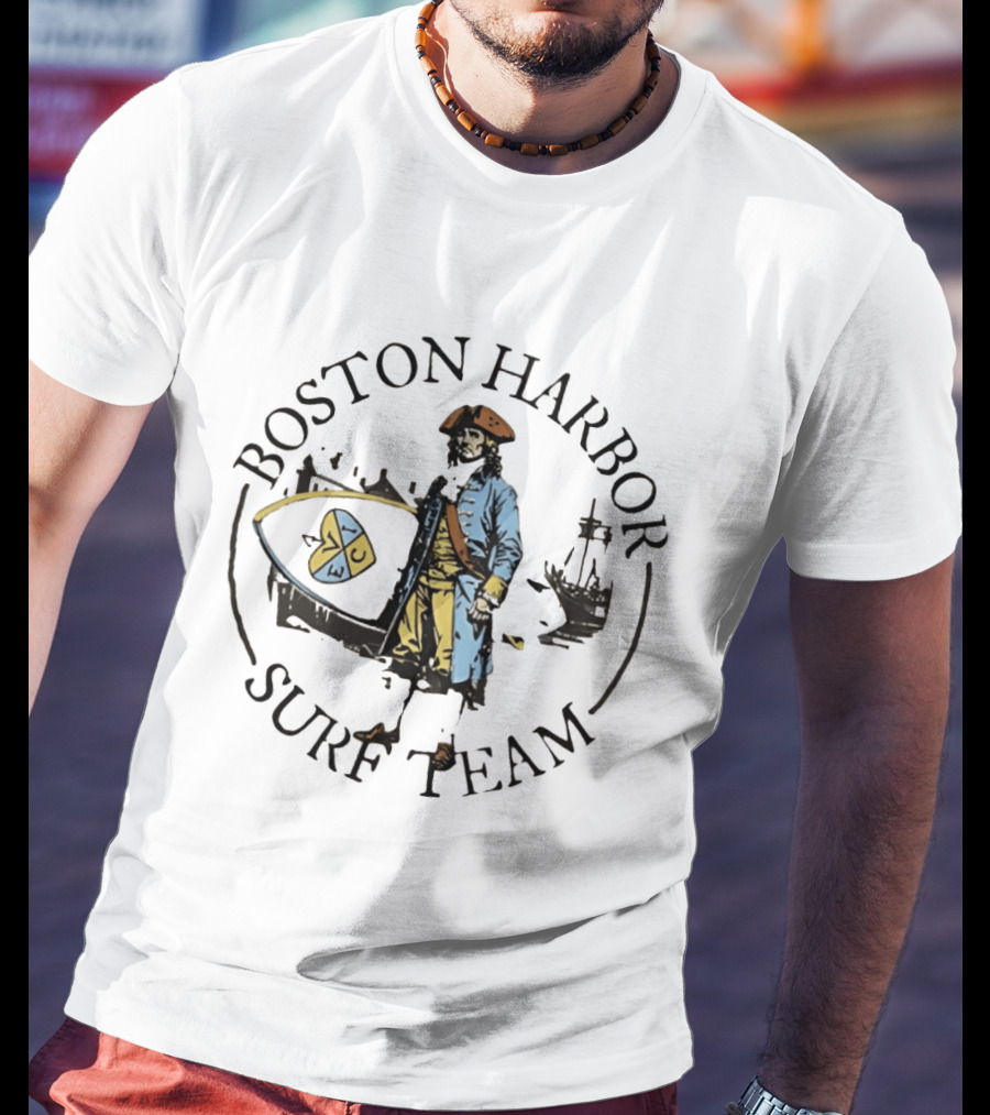 Boston Harbor Surf Team Vintage Sailor With Surfboard T-Shirt