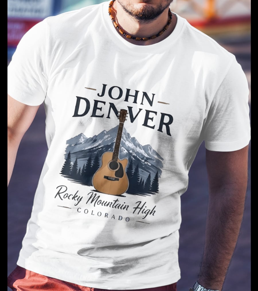 John Denver Rocky Mountain High Colorado Guitar Mountain Scene T-Shirt