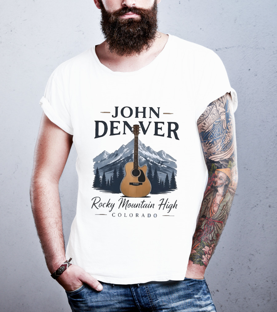 John Denver Rocky Mountain High Colorado Guitar Mountain Scene T-Shirt