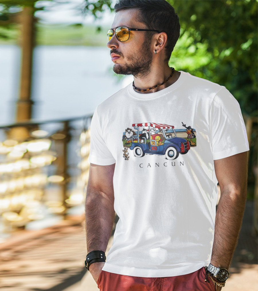 Looney Tunes Cancun Beach Adventure Golf Cart Bugs Tweety Daffy T-Shirt