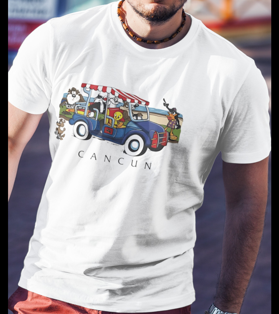 Looney Tunes Cancun Beach Adventure Golf Cart Bugs Tweety Daffy T-Shirt