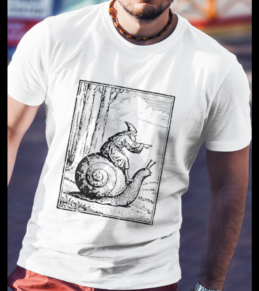 Medieval Snail Rider Wizard Woodcut Fantasy Enchantment T-Shirt