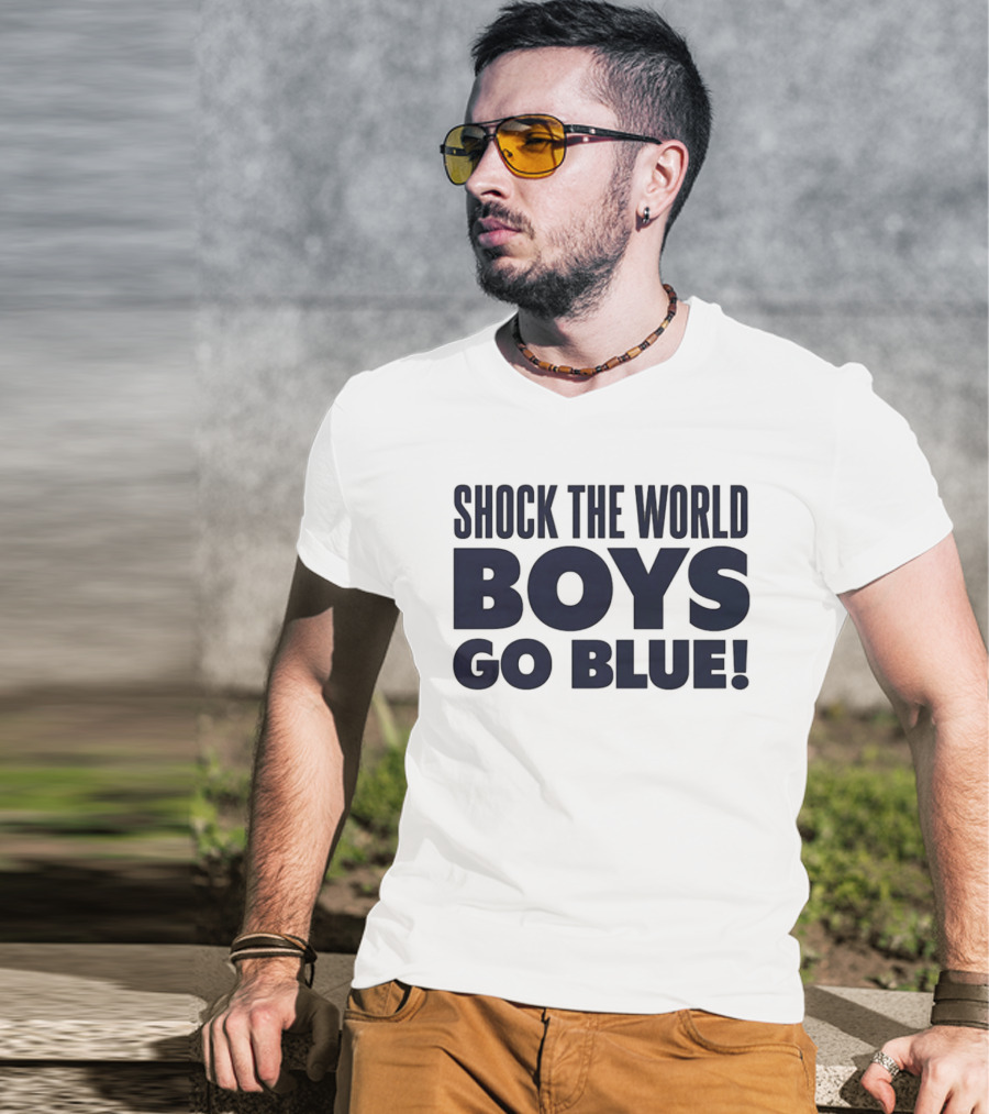 Shock The World Michigan Men's Basketball Boys Go Blue T-Shirt