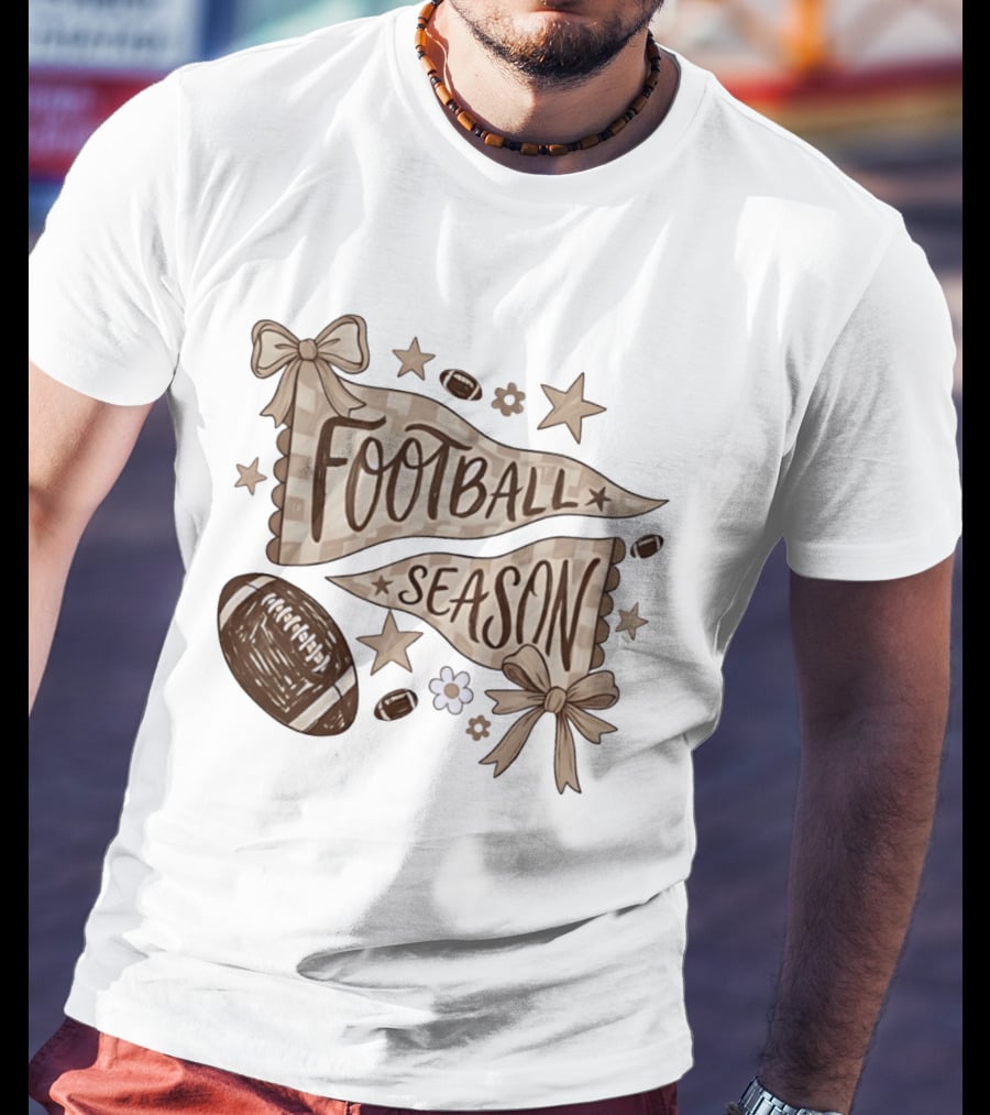 Football Season Pennant Bows And Stars With Footballs T-Shirt