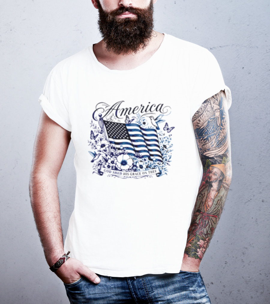 America God Shed His Grace On Thee Flag And Nature T-Shirt