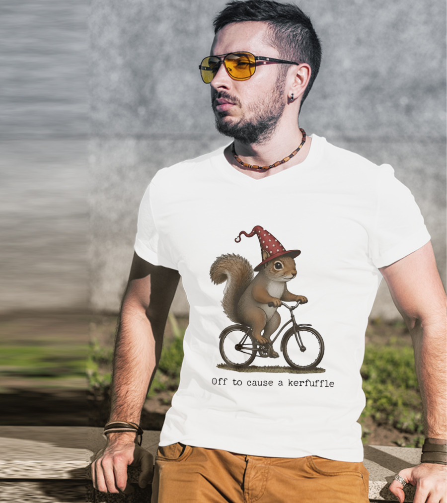 Squirrel In Wizard Hat Riding Bicycle Off To Cause A Kerfuffle T-Shirt