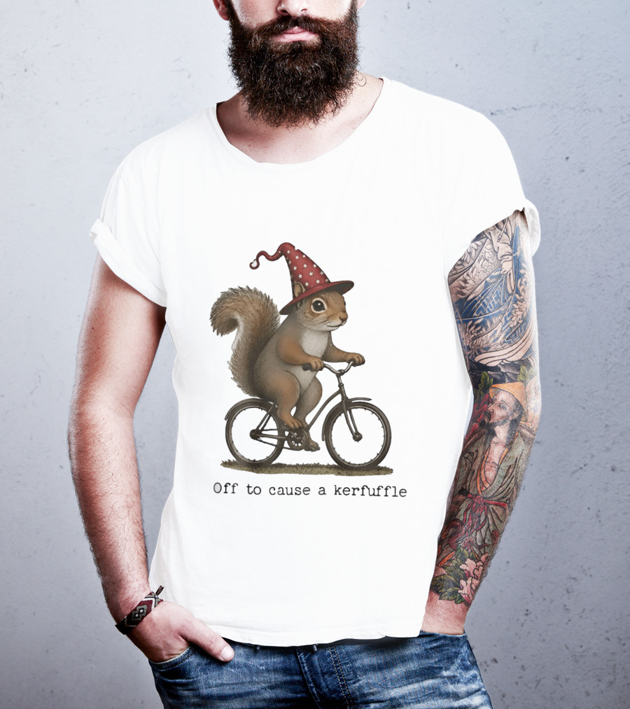 Squirrel In Wizard Hat Riding Bicycle Off To Cause A Kerfuffle T-Shirt