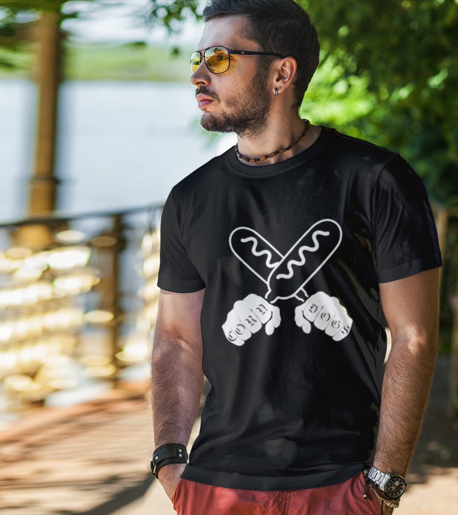 Corndog Knuckles Fun Novelty Design With Crossed Snacks And Fists T-Shirt