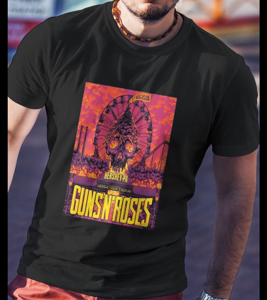 Guns N' Roses Aug 01 2026 Hersheypark Stadium Hershey PA Ferris Wheel Skull Tour T-Shirt